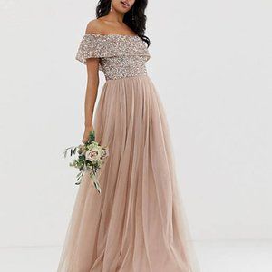 NWT Maya Tall bardot maxi tulle dress